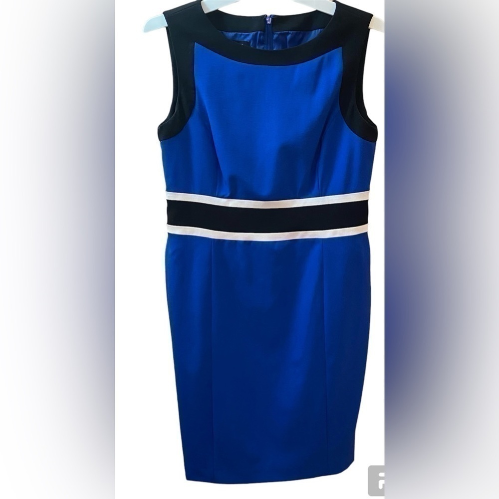 Nine West Royal Blue and Black Sheath Dress with White Trim